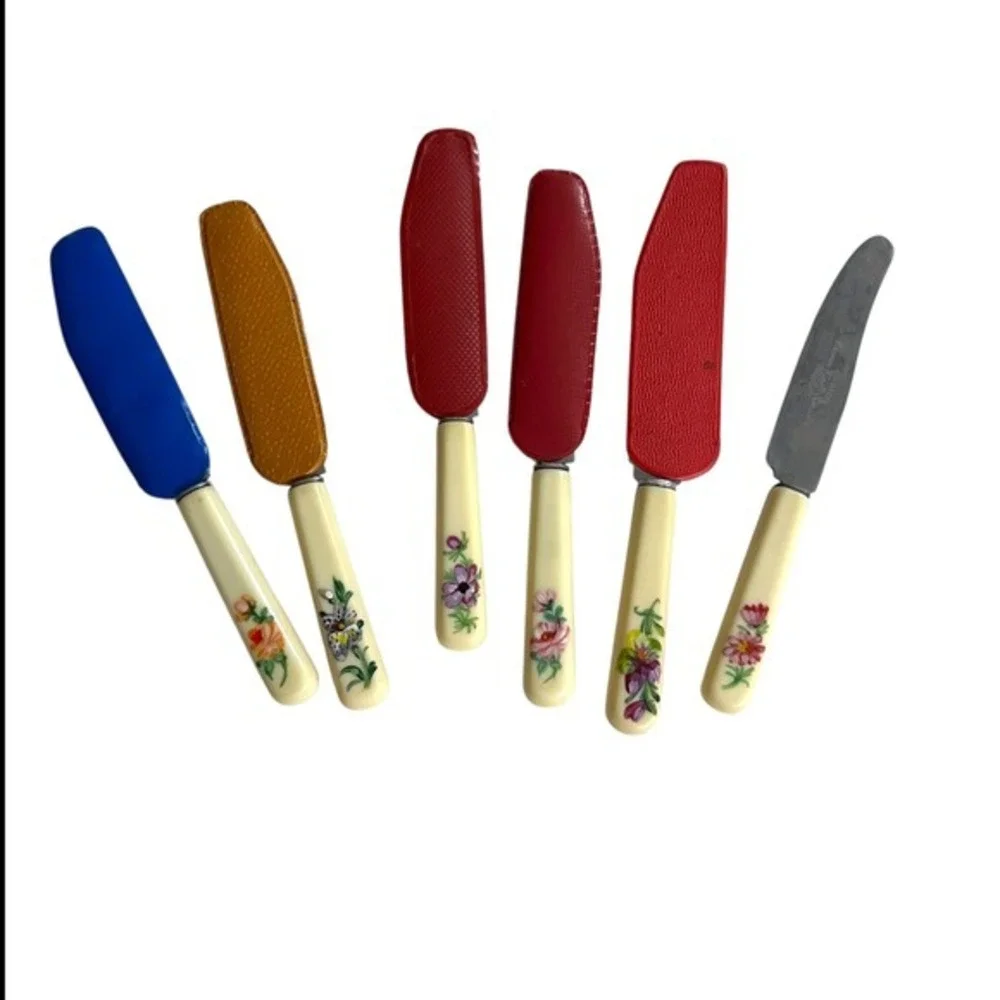Minatare Set of 6 Vintage Thomas Ward Sheffield Floral Butter Cheese Knives‎